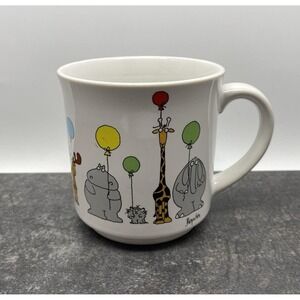 Vintage Sandra Boynton Animals Holding Balloons 12 oz Coffee Mug Tea Cup Japan